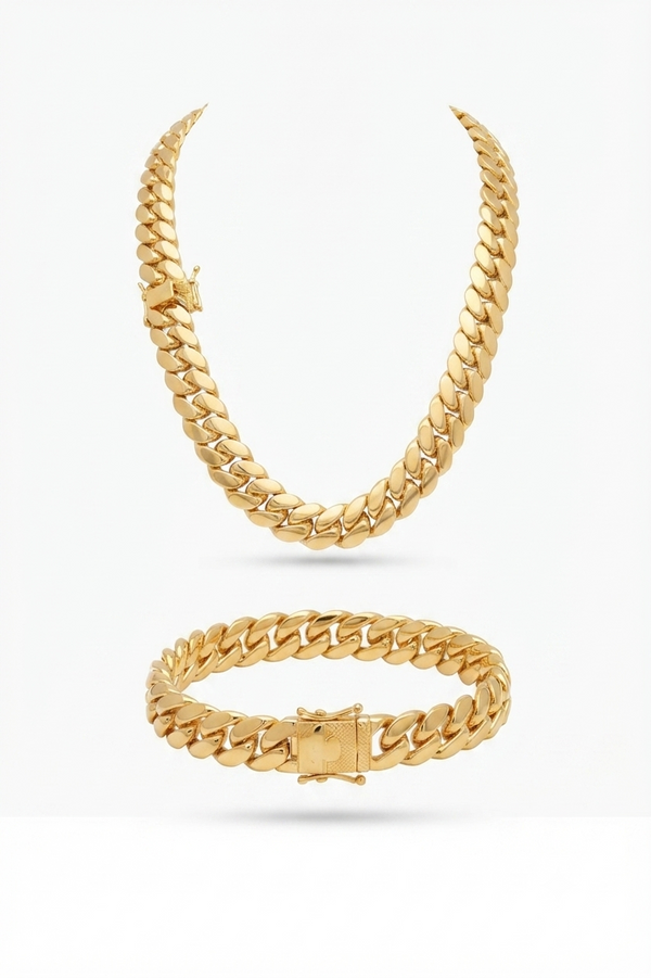 Yellow Gold Cuban Link Set