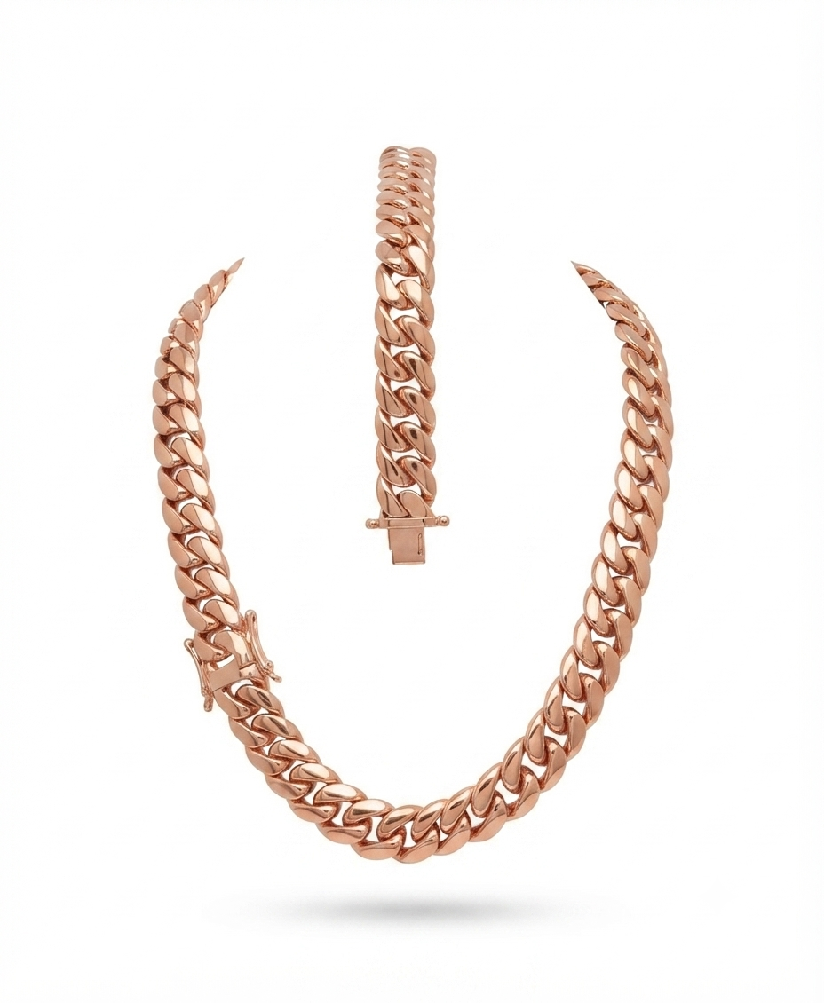 Rose Gold Cuban Link Set