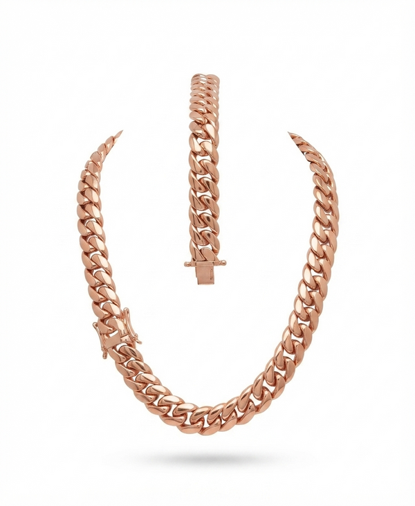 Rose Gold Cuban Link Set